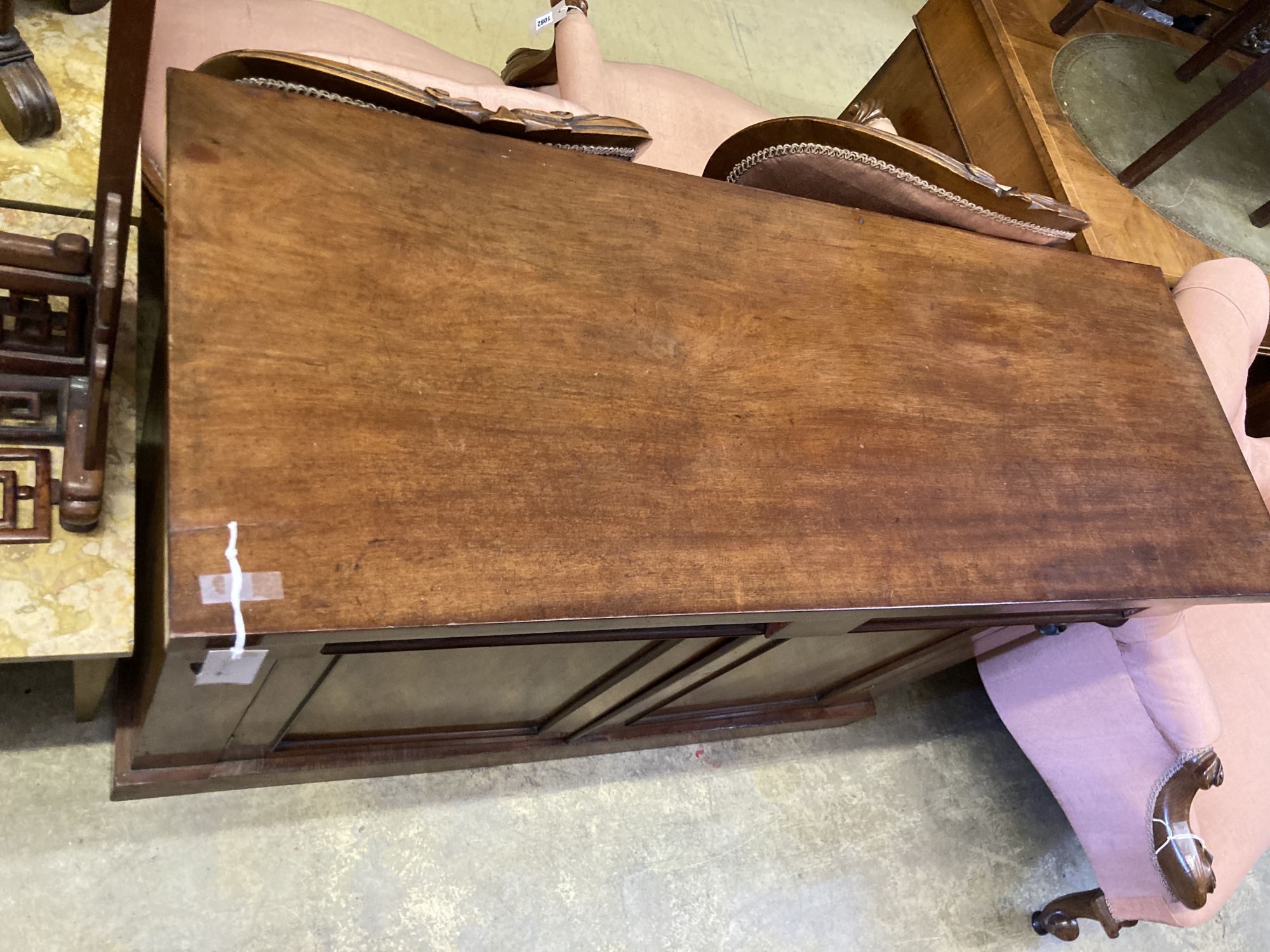 A Victorian mahogany sideboard, length 121cm, depth 46cm, height 86cm